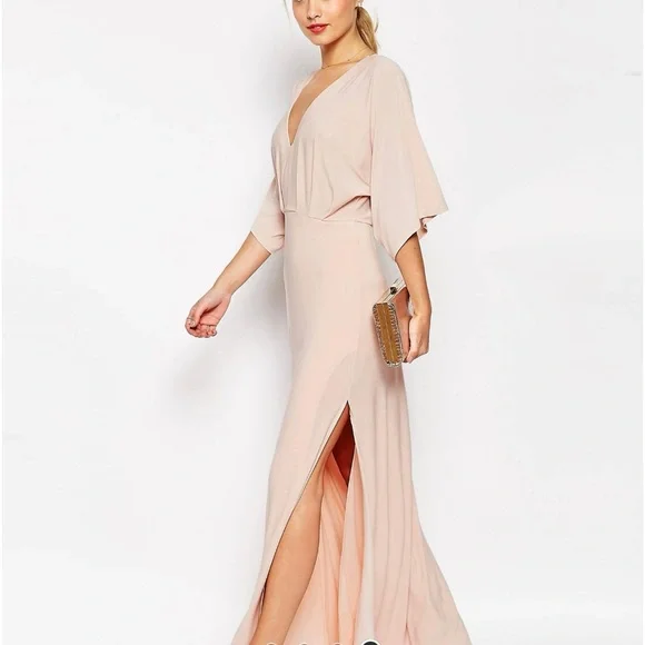 ASOS | Dresses | Asos Kimono Plunge Maxi Dress Pink Slit | Poshmark